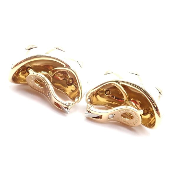 Tiffany & Co Schlumberger Dot Losange 18k Yellow Gold White Enamel Hoop Earrings - Picture 7 of 15